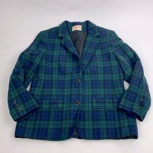 Pendleton Vintage Plaid Wool blazer jacket Green Blue Button up Lined S/M